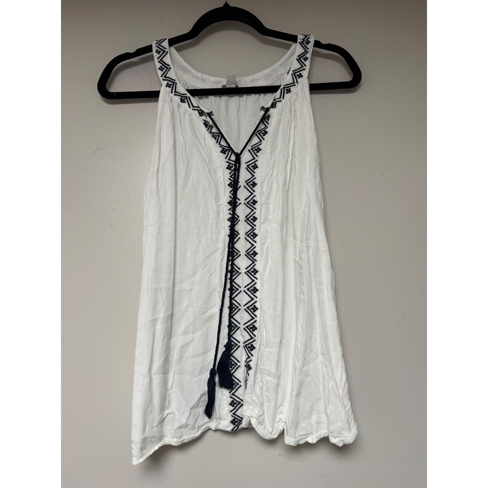EST. 1946 White Sleeveless Tank Top with Blue Embroidery - Size L